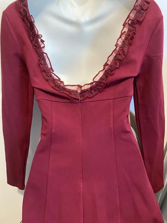 FP Movement by Free People Burgundy Square-Neck Ruffle Mini Dress - Picture 6 of 7